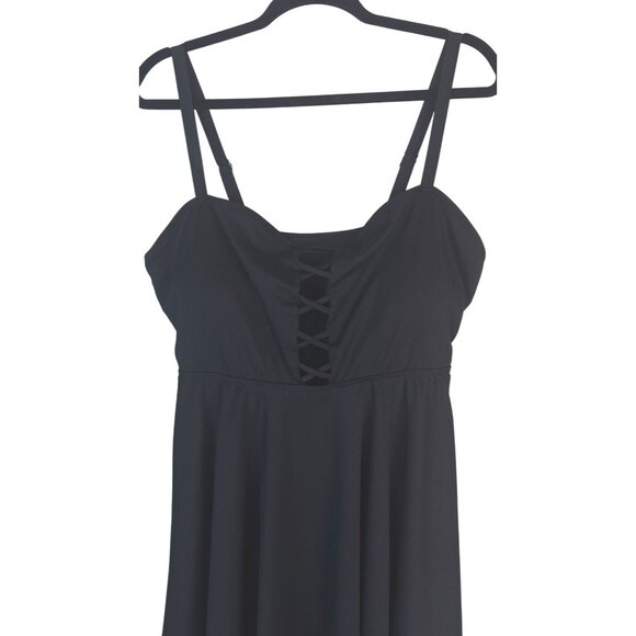 NEW Black 2XL Plus Size Swim Dress Adjustable Straps & Lace-Up Front Design - Picture 8 of 12